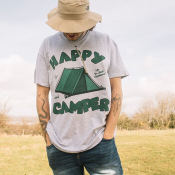Happy Camper Men's Slogan T Shirt, 2 of 5