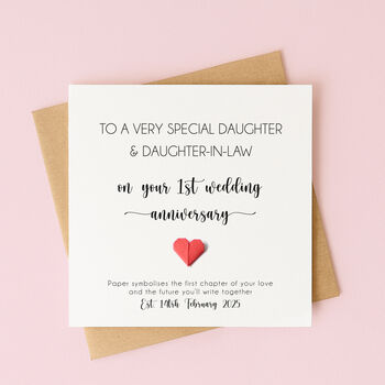 Personalised 1st Anniversary Card For Daughter And Son In Law/Son And Daughter In Law, 4 of 6