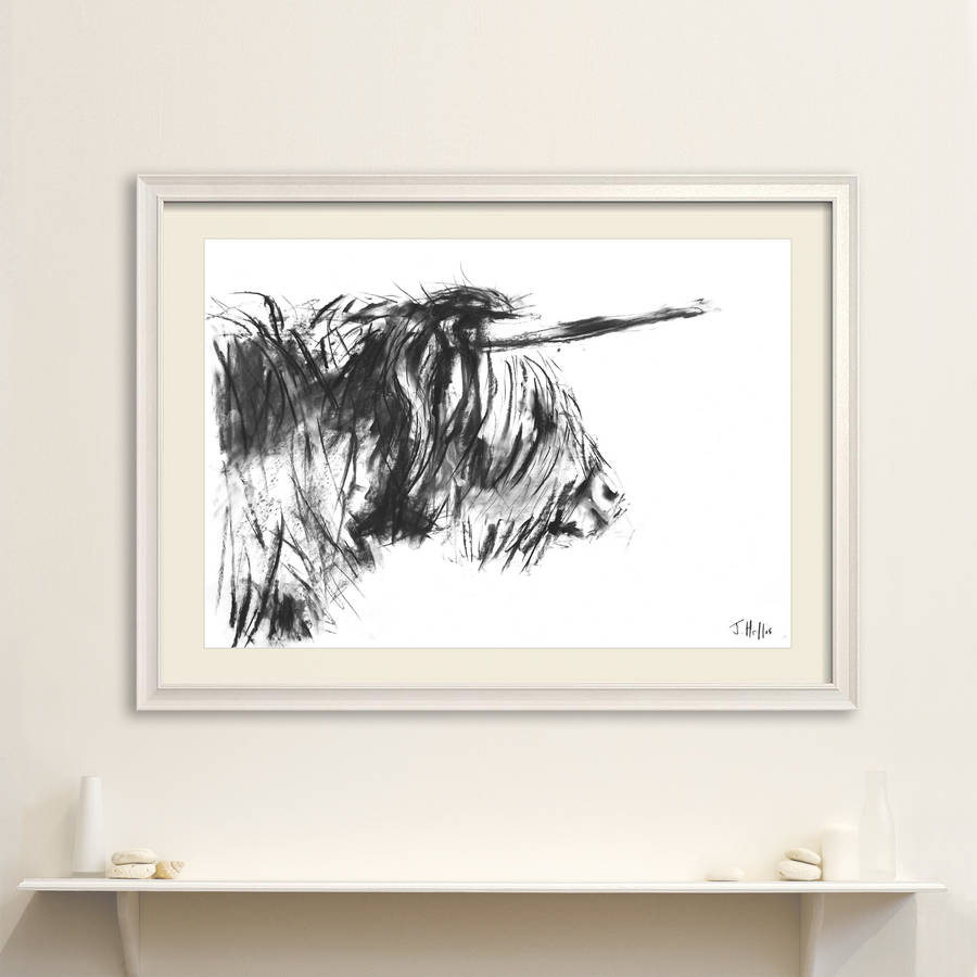 Highland Cow Original Charcoal Portrait By James Hollis Art