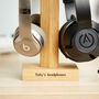 Personalised Double Headphone Stand In Solid Oak, thumbnail 3 of 9