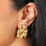 Stainless Steel Molten Rectangular Stud Earrings In Gold, thumbnail 2 of 4