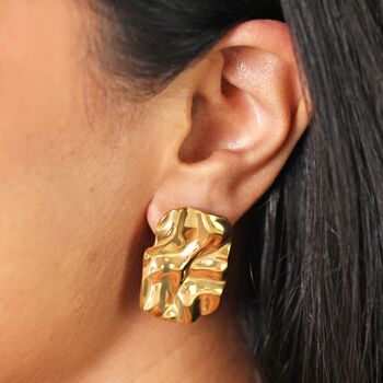 Stainless Steel Molten Rectangular Stud Earrings In Gold, 2 of 4
