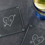 Personalised Pair Of Carved Heart Glass Coasters, thumbnail 1 of 2