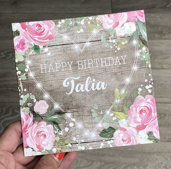 Personalised Floral Fairy Lights Happy Birthday Card, 5 of 6
