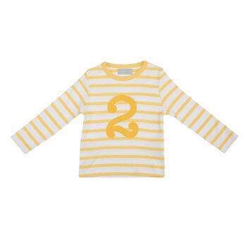 Buttercup + White Breton Striped Number/Age T Shirt, 4 of 7