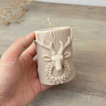 Beige Stag Christmas Pillar Candle Christmas Reindeer Decor, 3 of 10