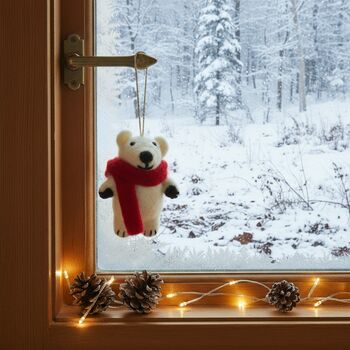 Handmade Felt Pedro Polar Bear Decoration, 2 of 4
