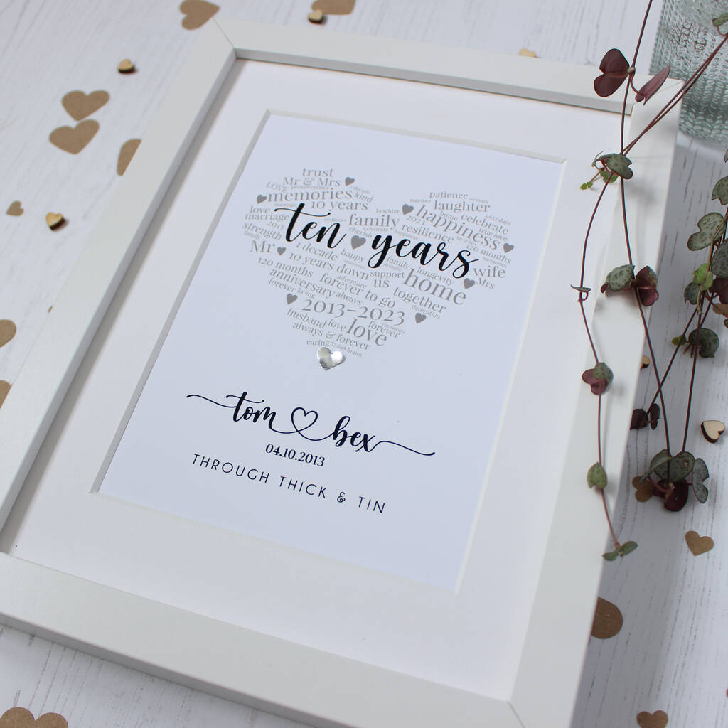 Personalised 10th Tin Anniversary Gift For Couple By Hope and Love