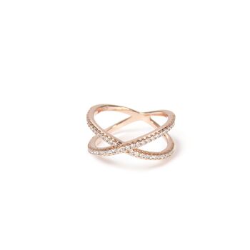 Cross X Cz Ring Rose Or Gold Plated 925 Silver, 5 of 10