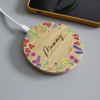 Personalised Bamboo Wireless Phone Charger For Mum, 7 of 11