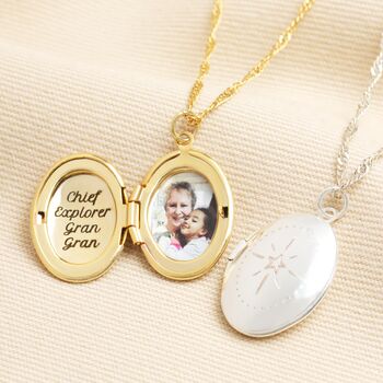 Personalised Engraved Photograph Celestial Oval Locket Necklace, 2 of 12