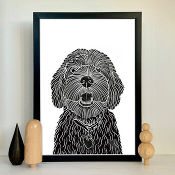 Cockapoo Dog Portrait Linocut Style Art Print, 4 of 4