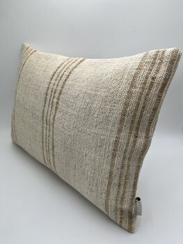 Oblong, Natural, Hemp, Neutral, Woven, Grain Sack, Striped Cushion With Cotton Reverse Brown Multi Stripe Trio, 2 of 5