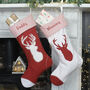 Personalised Red And White Stag Christmas Stocking, thumbnail 1 of 7