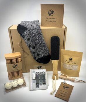 Men's Foot Spa In A Box, Pure Pampering For Tired Feet, Aromatherapy Foot Soaks, Wooden Massager, Socks, Pedicure Kit, Men's Christmas Gift, 4 of 7