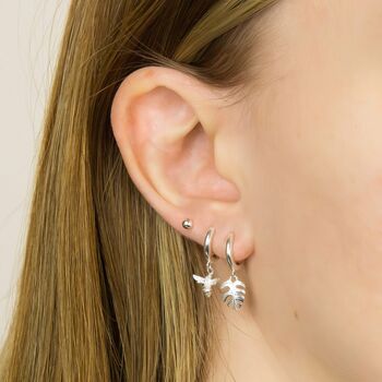 Sterling Silver Huggie Hoop Earrings With Bee Charm, 3 of 9