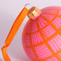 Christmas Lines Glass Bauble Orange On Pink, 8cm, thumbnail 2 of 2