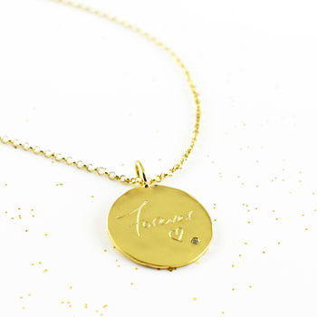 Organic Personalised Disc Necklace With White Sapphire, 5 of 8