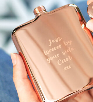 Personalised Rose Gold Plated Rectangular Hip Flask, 3 of 7