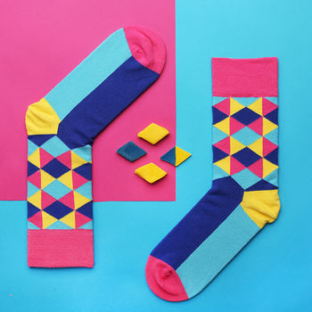 Geometric Cotton Socks Inspired By David Hockney, 4 of 7