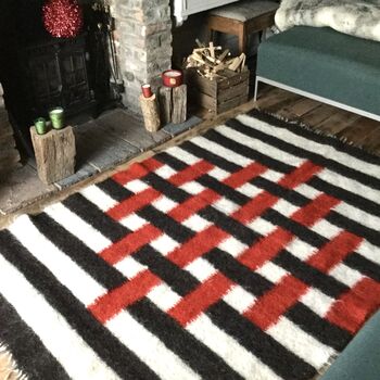 Handwoven Sheep Wool Rug Red And Black Stripes, 2 of 12