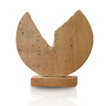 Handcrafted Travertine Disk Sculpture, 2 of 2