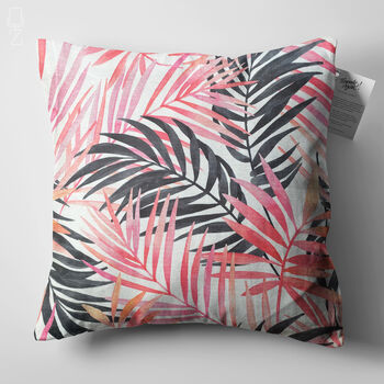 Pink And Black Tropical Leaves Cushion Cover, 5 of 7