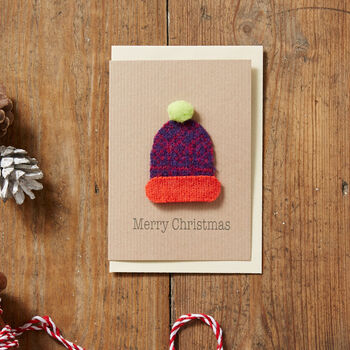 Handmade Christmas Bobble Hat Card Set Of Six, 4 of 6