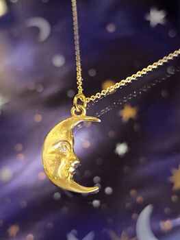 Moonface La Luna Solid Gold Moon Necklace, 7 of 11