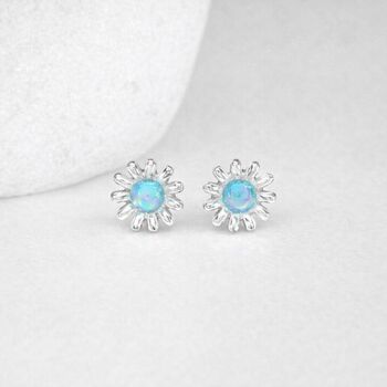 Sterling Silver Blue Opal Daisy Stud Earrings – 6mm, 4 of 10