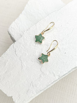 Aventurine Star Real 18k Gold Plated Earrings, 2 of 6