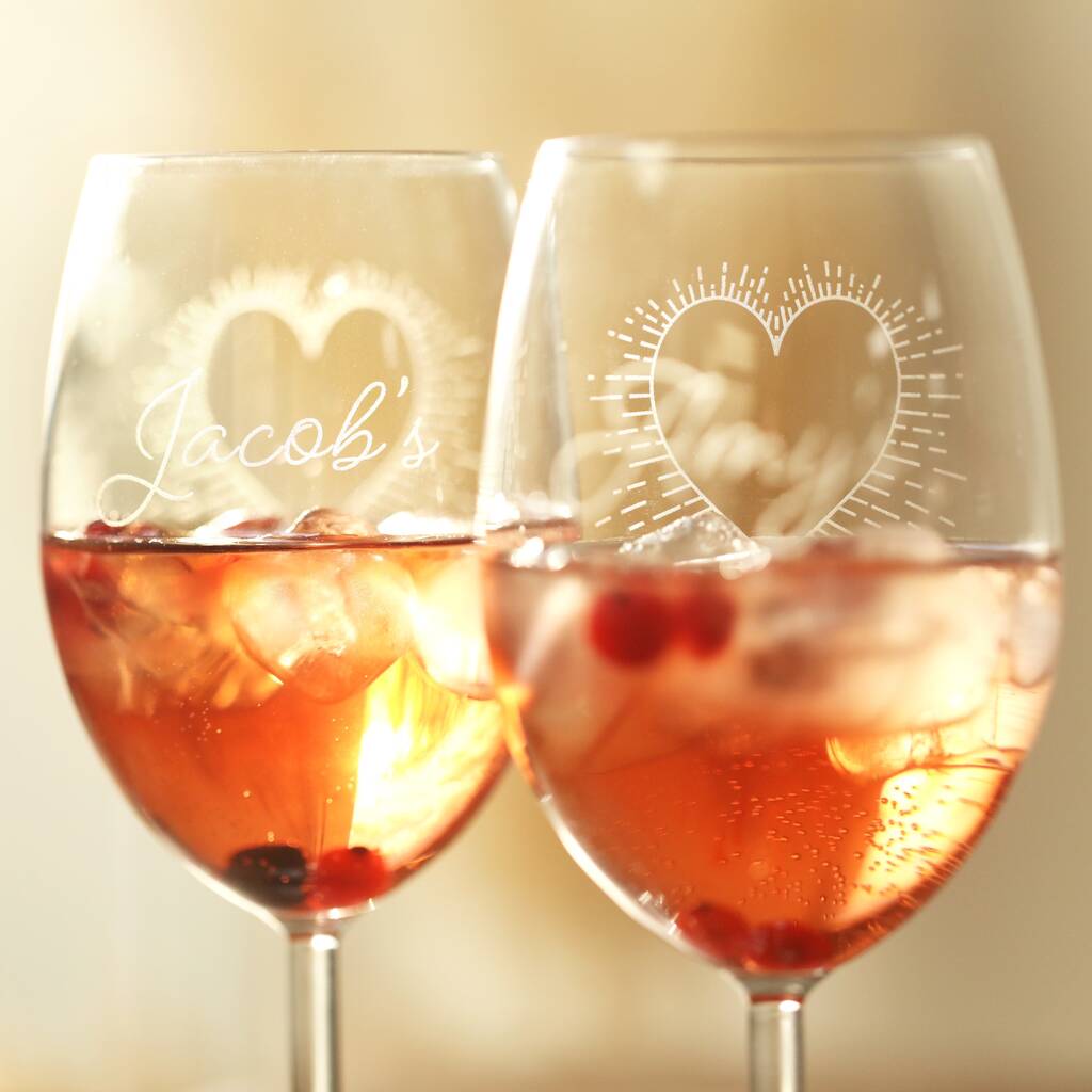 Personalised Set Of Two Heart Wine Glasses By Lisa Angel