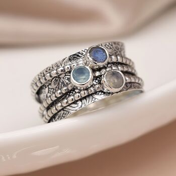 Personalised Sterling Silver Labradorite And Moonstone Spinner Ring, 3 of 11