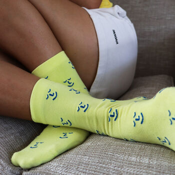 Happy Smiley Yellow Bamboo Socks For Him And Her, 5 of 5
