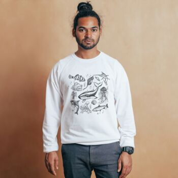 Sea Animals Graphic White Sweatshirt Unisex, 2 of 5