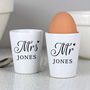 Personalised Mr And Mrs Ceramic Egg Cups Set, thumbnail 2 of 3