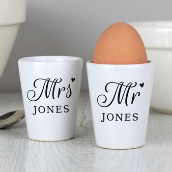 Personalised Mr And Mrs Ceramic Egg Cups Set, 2 of 3