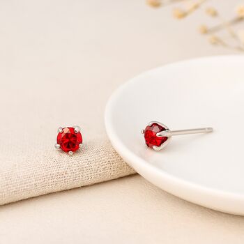 Sterling Silver Ruby Cz Stud Earrings, 5 of 5