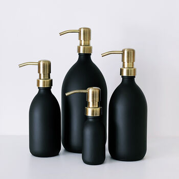 Matt Black Glass Bottle With Brushed Gold Metal Pump, 3 of 9