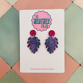 For Plant Lovers Glitter Cheese Leaf Resin Earrings, 7 of 8