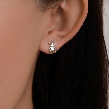 Sterling Silver Mismatched Beetle 16g Flat Back Stud Earrings, 7 of 11