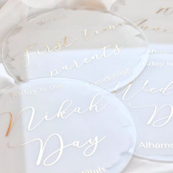 Muslim Couples Milestone Acrylic Plaques White And Gold, 2 of 10