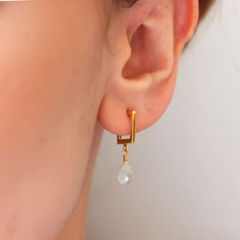 Square Earrings With Gem Stone Drop, 4 of 9