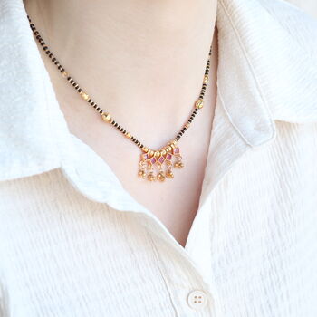 Indian Nazarian Gold Mangalsutra Black Beads Necklace, 2 of 4
