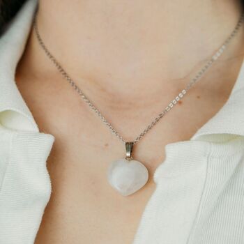 Rose Quartz Crystal Heart Shape Pendant Necklace, 8 of 9