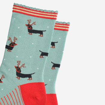 Women's Bamboo Socks Sausage Dog Christmas Reindeer, 3 of 5