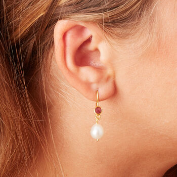 Pearl And Red Garnet Drop Earrings, 2 of 11