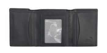 Men's Luxury Black Leather Wallet Flapover Design Trifold Rfid Protected Personalised, 5 of 8
