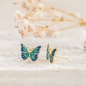 Gold Plated Butterfly Stud Earrings, 2 of 6
