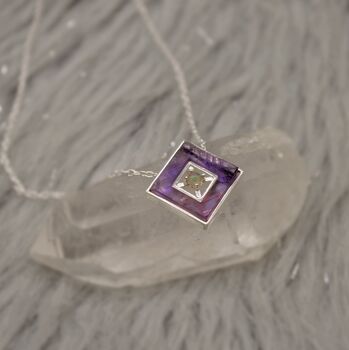 Raw Amethyst And Opal Sterling Silver Pendant Necklace, 4 of 7